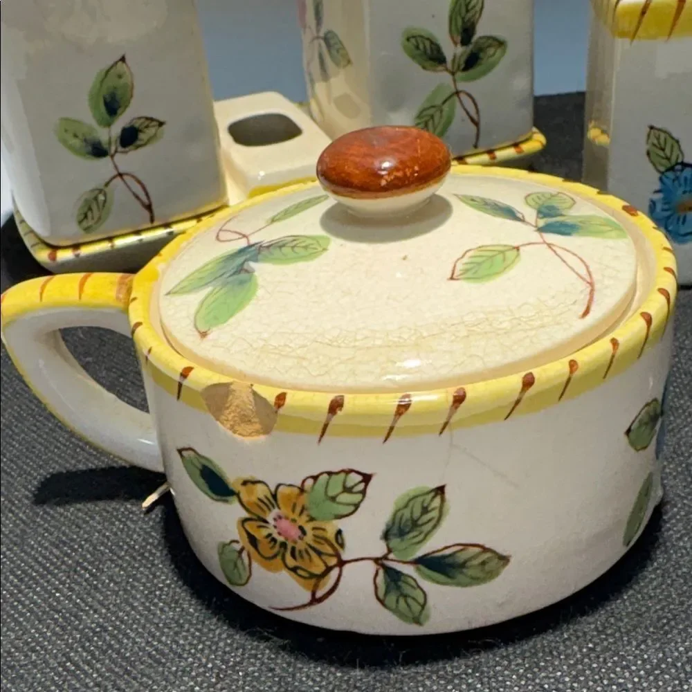 Hand-Painted Floral Ceramic breakfast Set in Yellow Accent